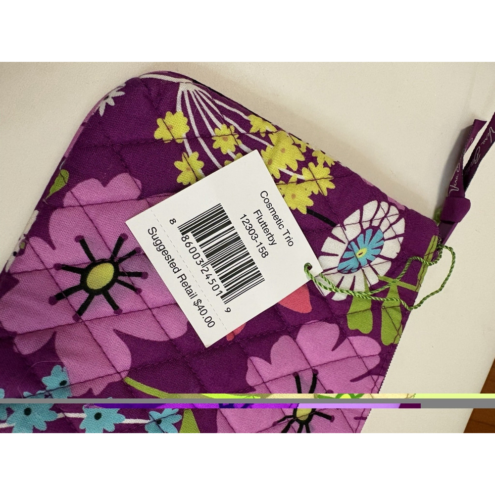 Vera Bradley Purple Quilted Flutterby Make Up Pouch Bag New with Tags - Picture 8 of 9